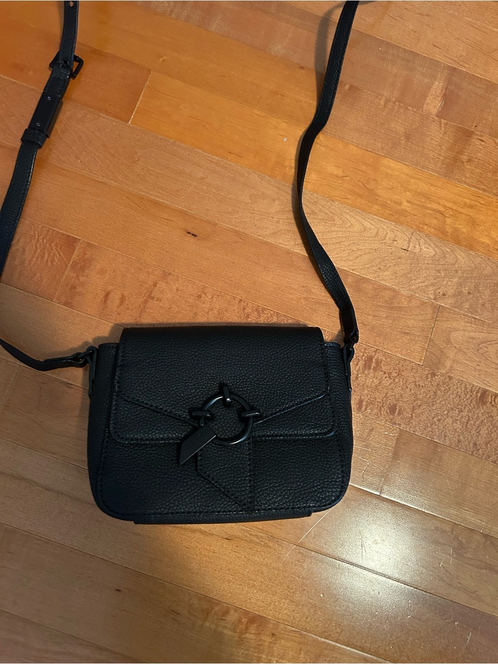 Black Crossbody Shoulder Bag with Ring Accent